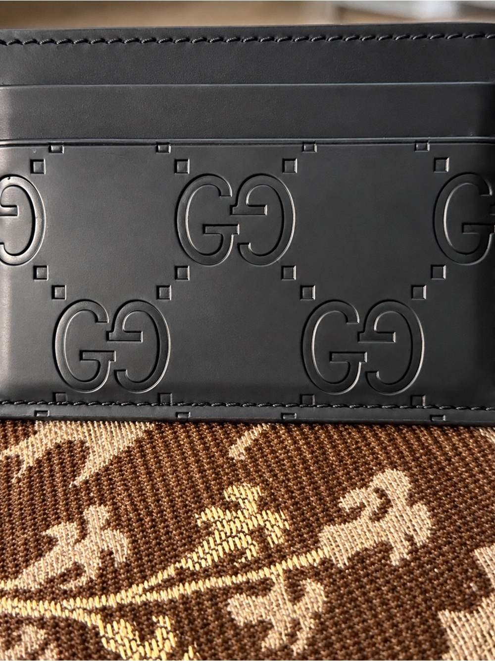 Gucci Black Embossed GG Leather Card Holder NWOT